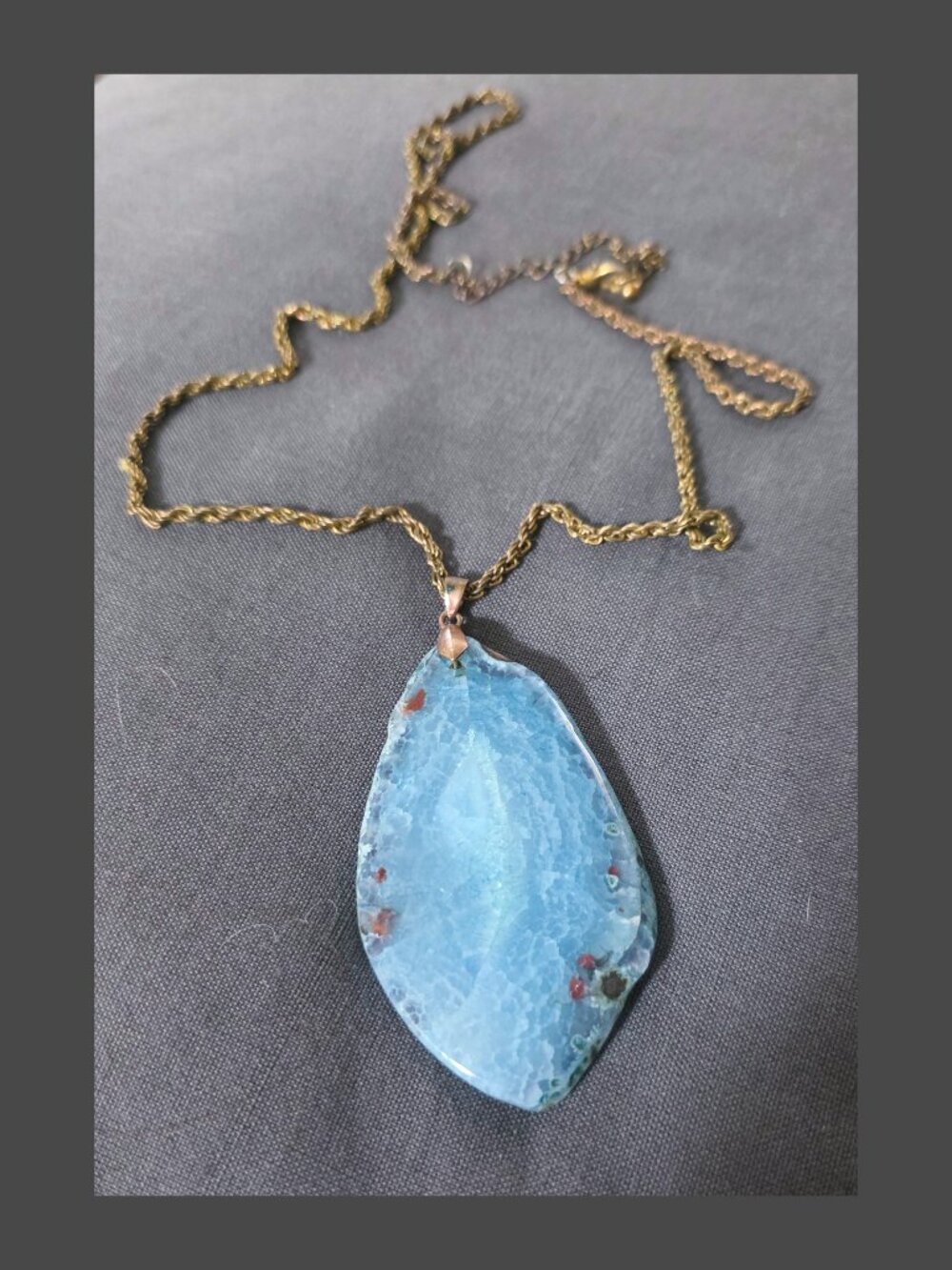 T+J Designs - Blue Brazilian Agate Slice Gold-tone Rope Chain Necklace